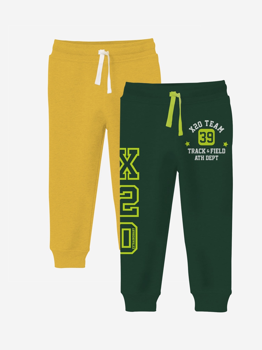 

x2o Boys Pack Of 2 Typography Printed Cotton Joggers, Yellow