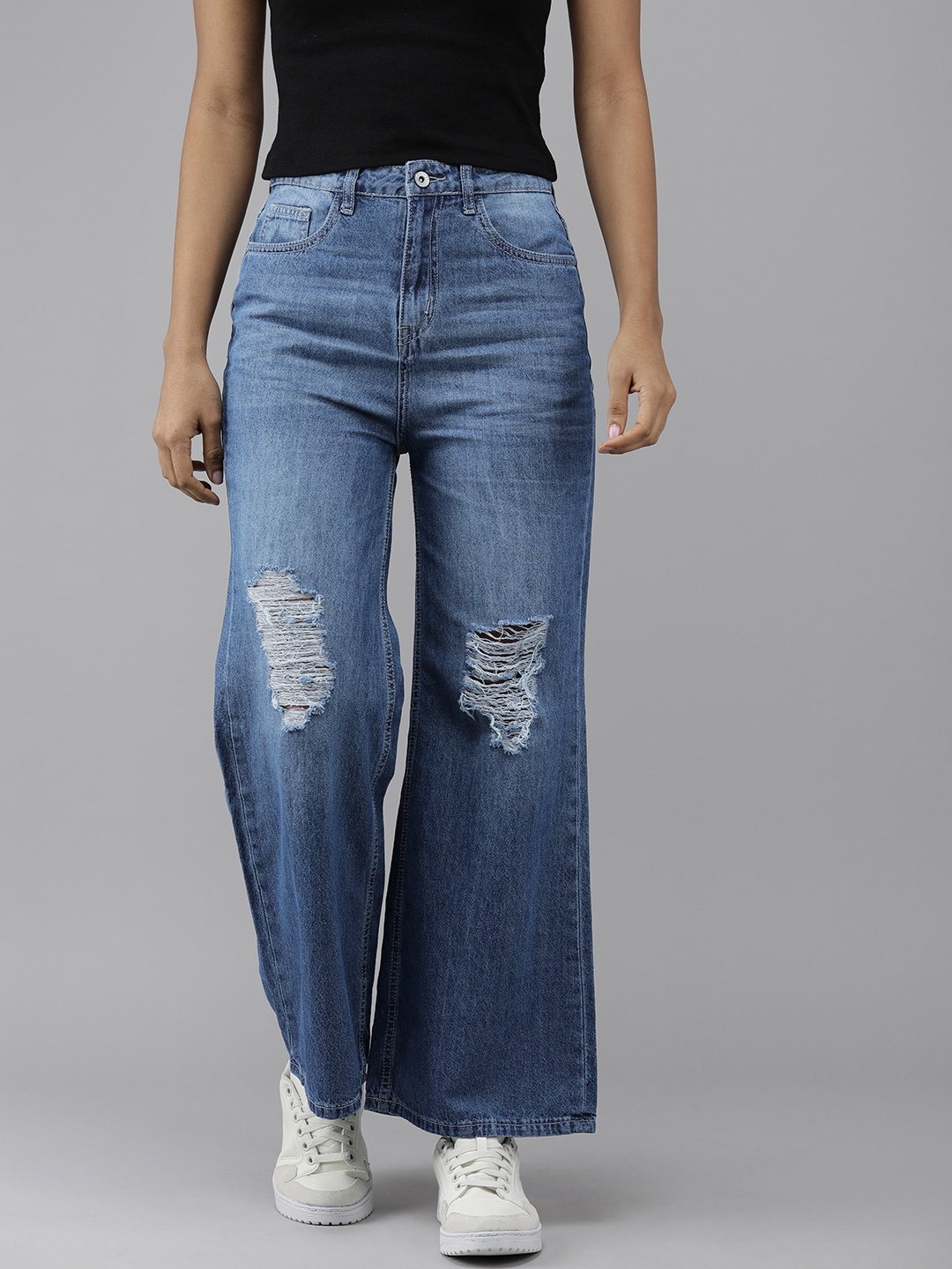 

Roadster Women Blue Wide Leg Heavy Fade Stretchable Casual Jeans