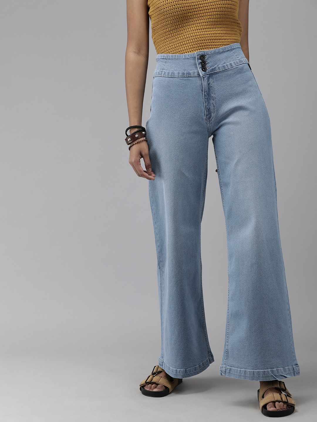 

The Roadster Lifestyle Co Women Blue Bootcut High-Rise Heavy Fade Stretchable Jeans