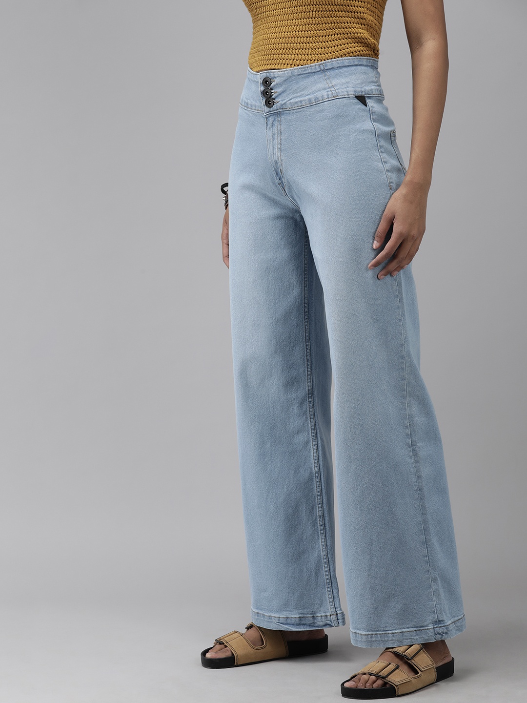 

The Roadster Lifestyle Co Women Blue Bootcut High-Rise Heavy Fade Stretchable Jeans