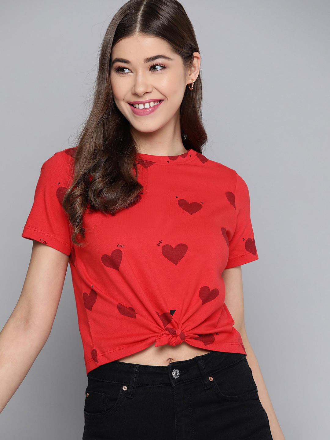 

Mast & Harbour Women Red Pure Cotton Printed T-shirt