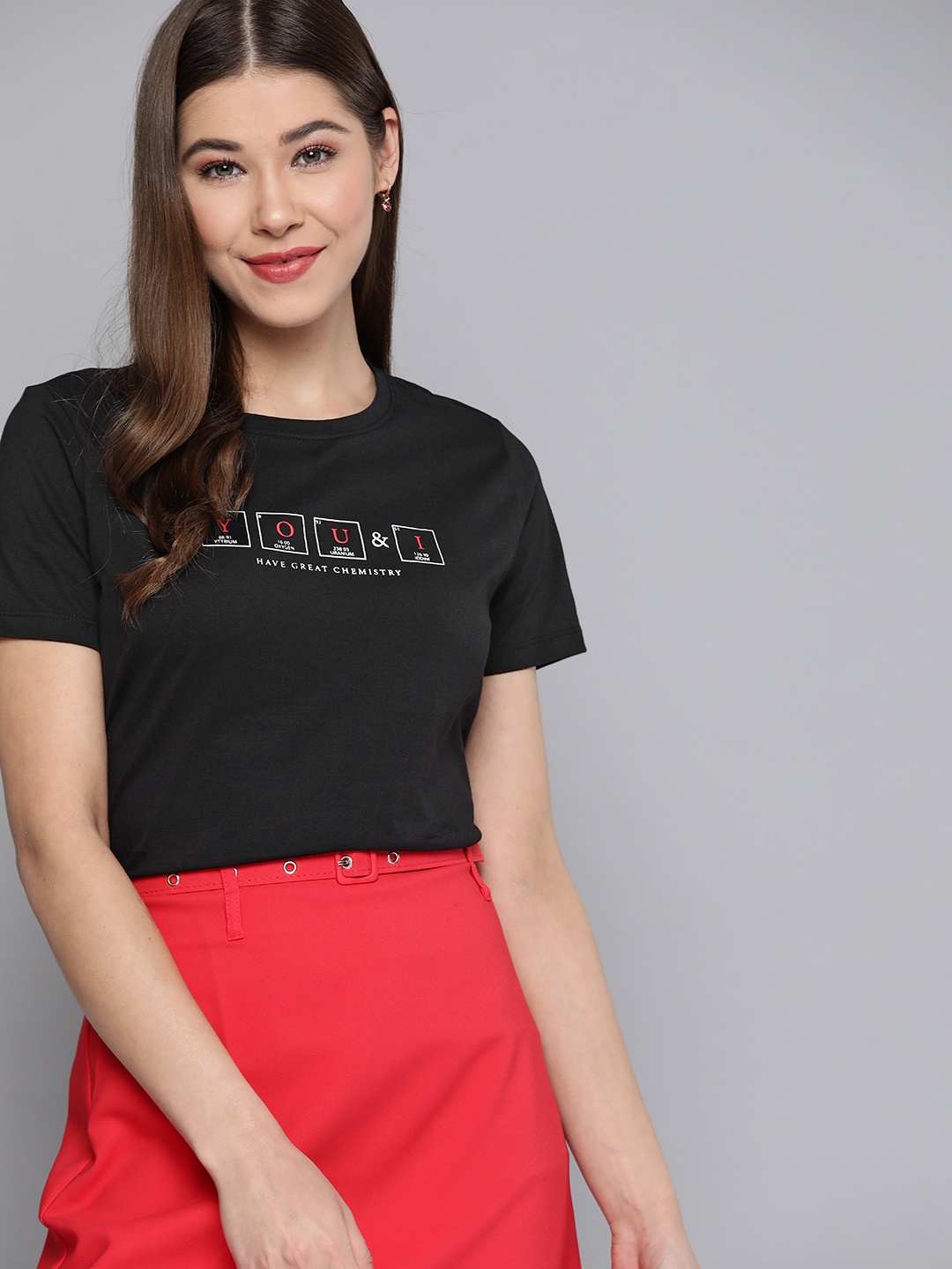 

Mast & Harbour Women Black Pure Cotton Printed Detail T-shirt