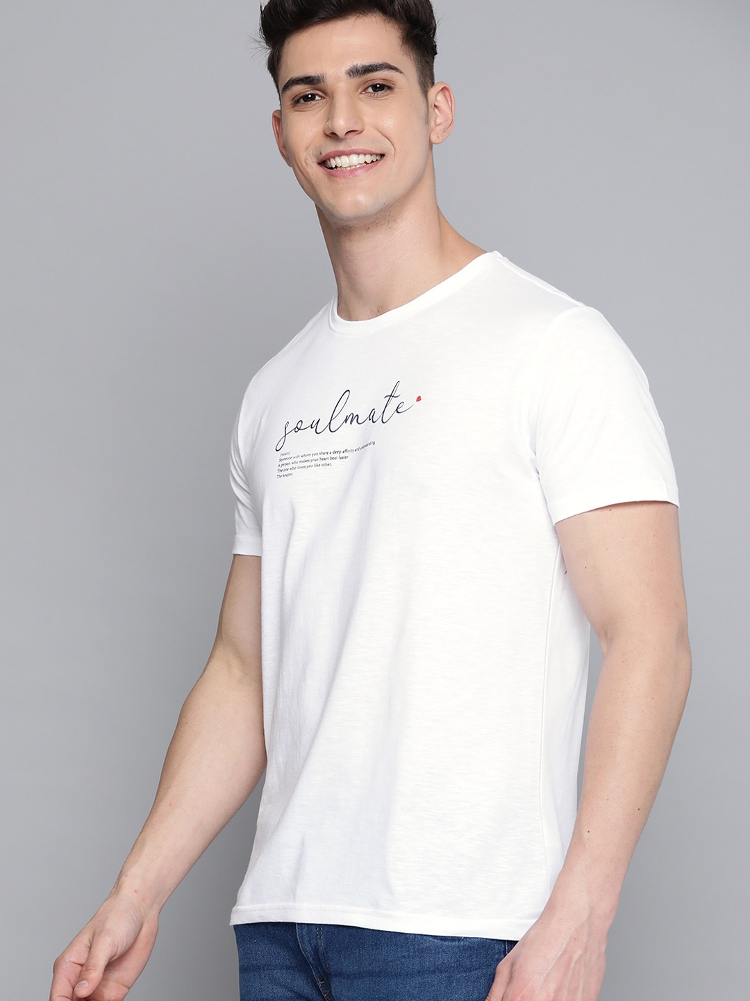 

Mast & Harbour Men White & Navy Blue Pure Cotton Typography Printed T-shirt