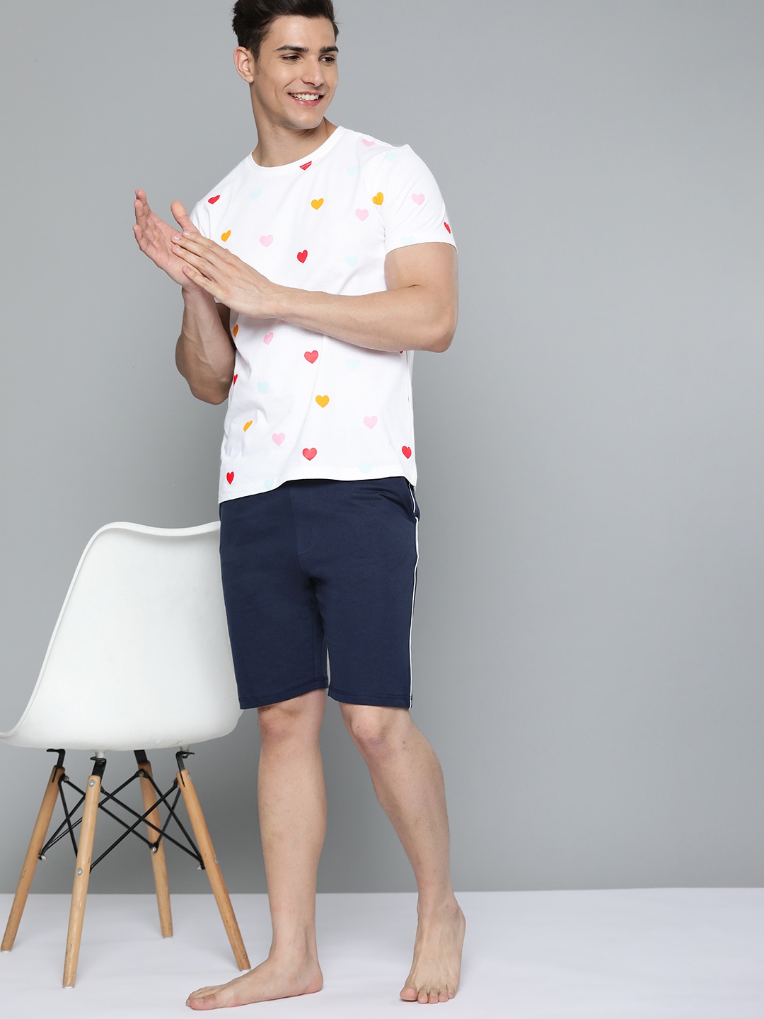 

Mast & Harbour Men White & Red Printed Cotton Night suit