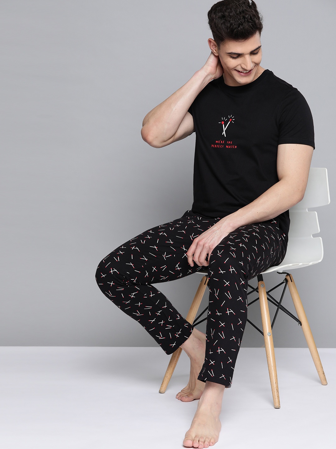 

Mast & Harbour Men Black & Red Pure Cotton Printed Pyjama Set