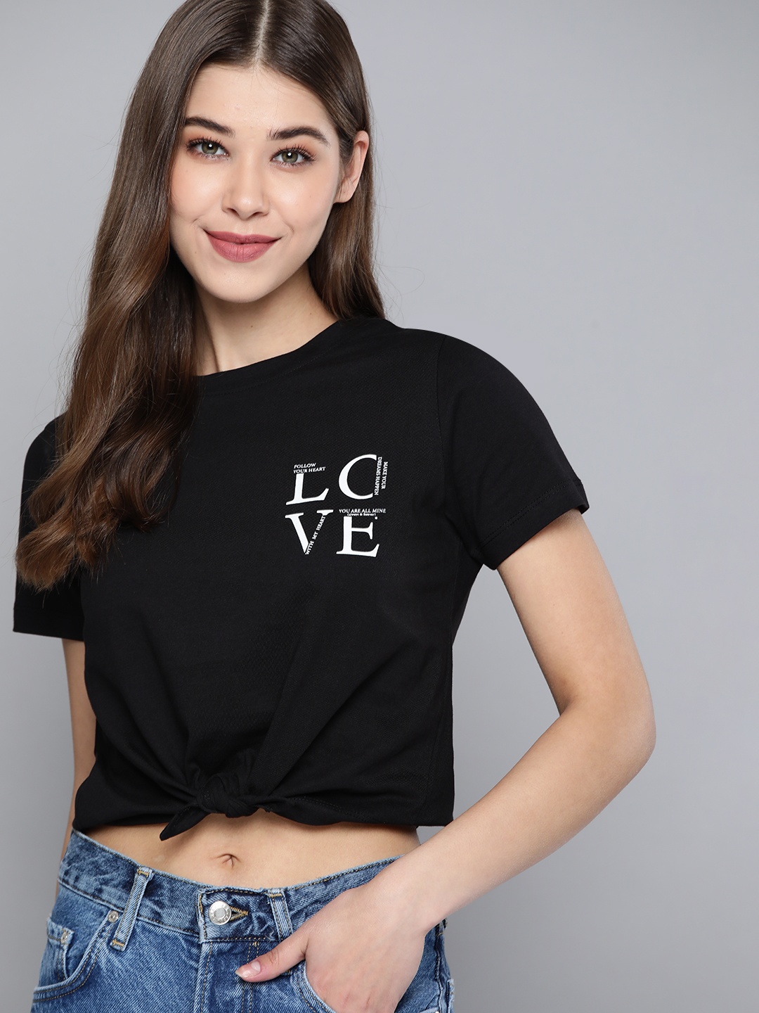 

Mast & Harbour Women Black Pure Cotton Typography T-shirt