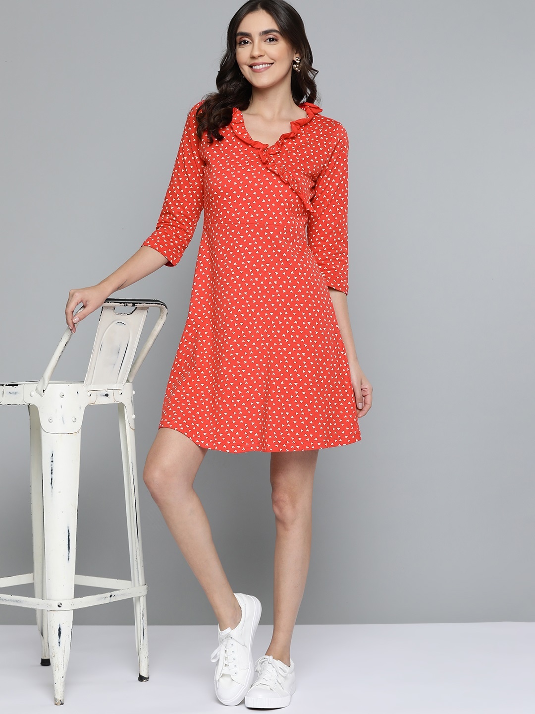 

Mast & Harbour Women Red Conversational Printed Pure Cotton A-Line Dress