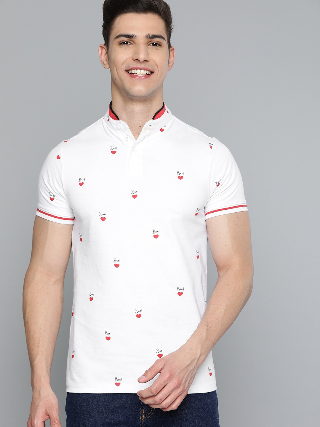 

Mast & Harbour Men White & Red Typography Printed Pure Cotton T-shirt
