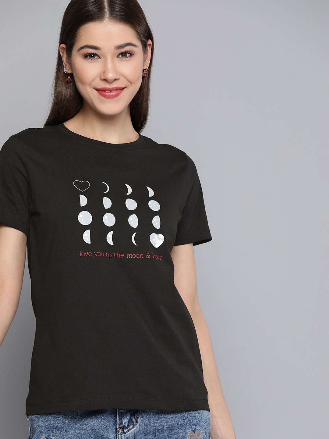 

Mast & Harbour Women Black Printed Pure Cotton T-shirt