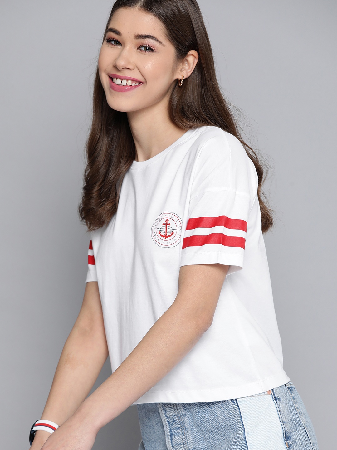 

Mast & Harbour Women White Pure Cotton T-shirt