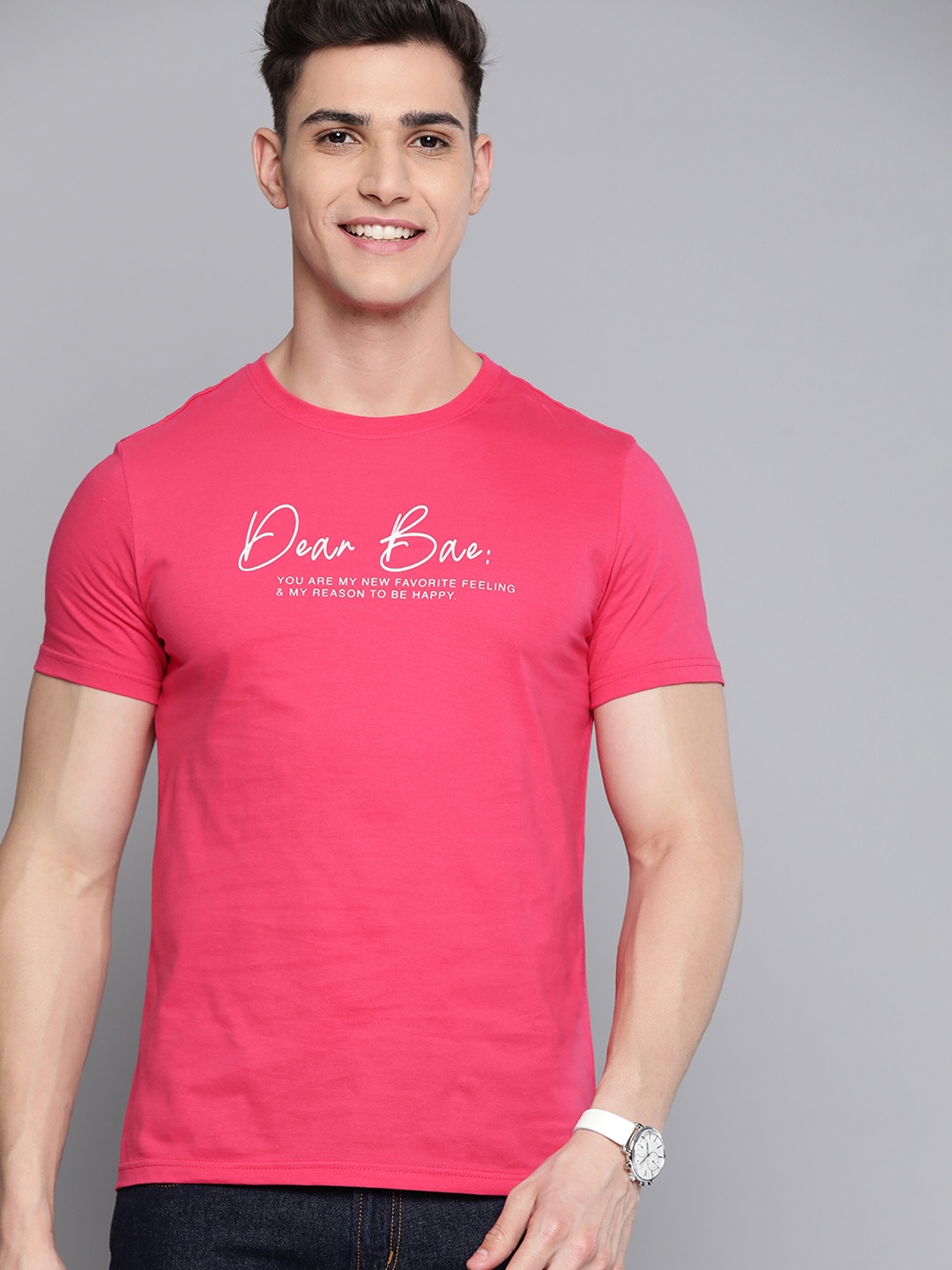 

Mast & Harbour Men Pink Typography Pure Cotton T-shirt
