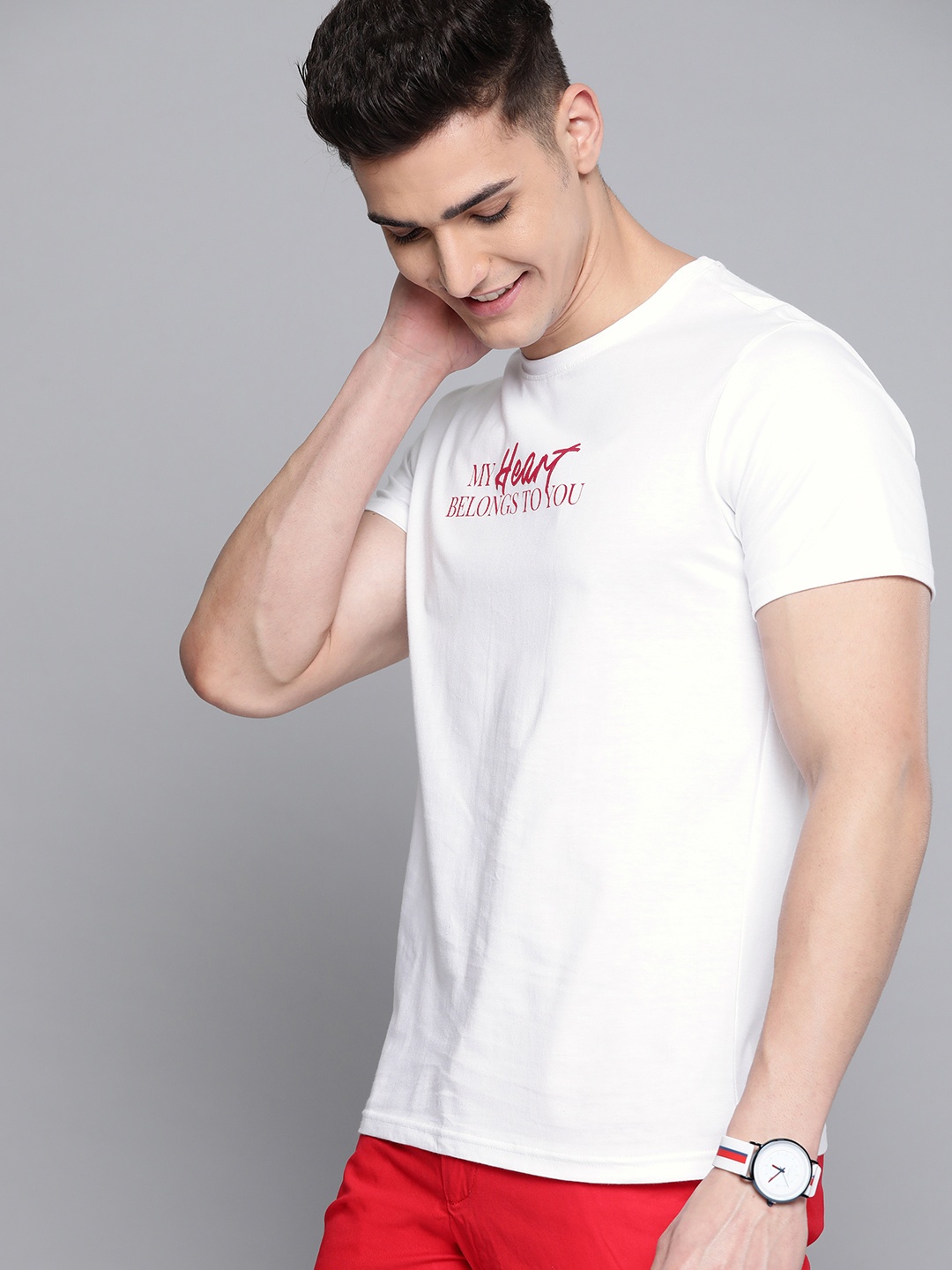

Mast & Harbour Men White & Red Pure Cotton Typography Printed T-shirt