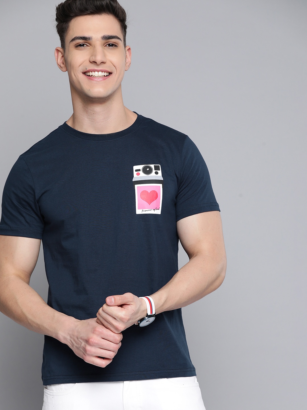

Mast & Harbour Men Navy Blue Pure Cotton Printed Detail T-shirt