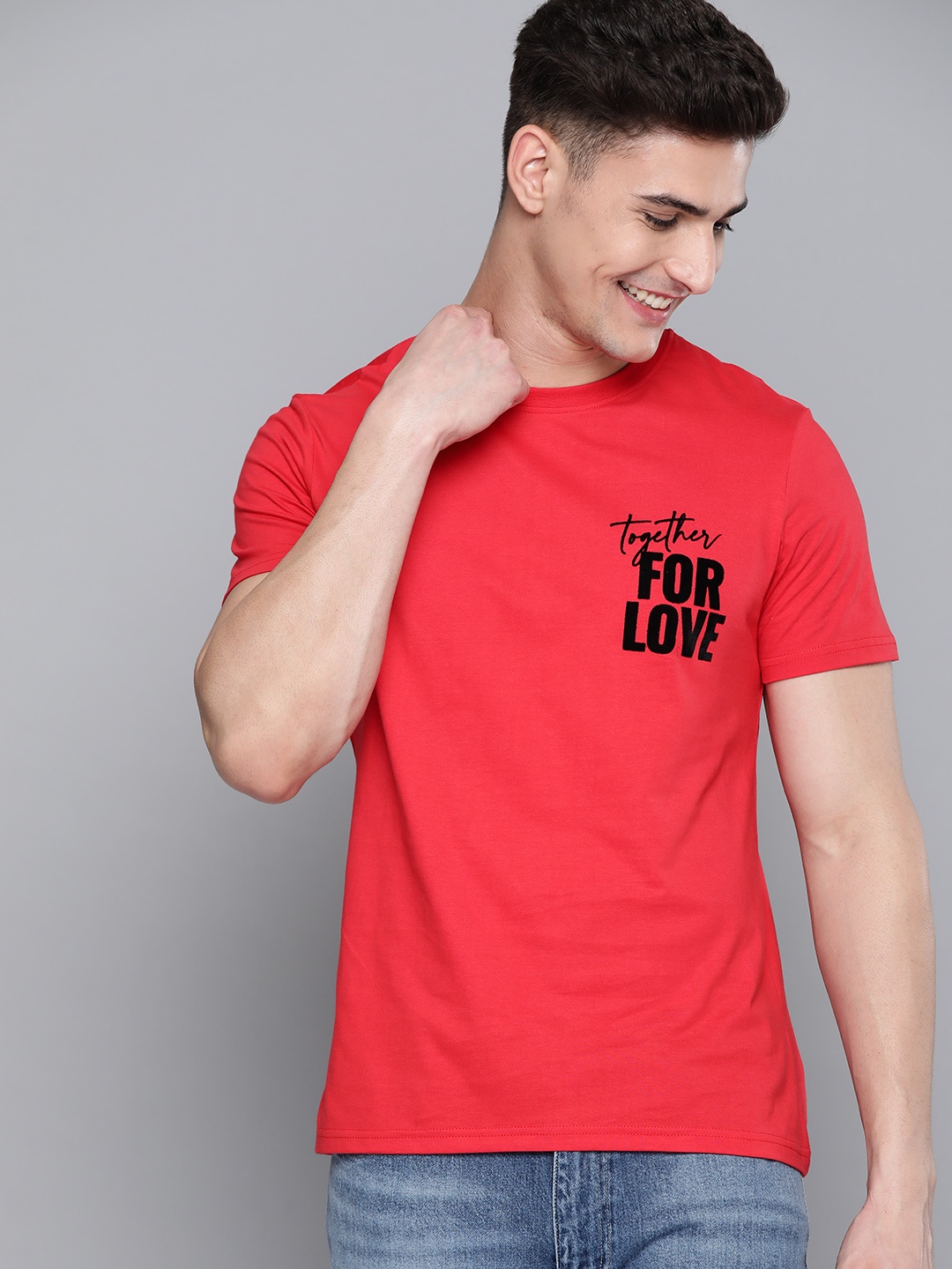 

Mast & Harbour Men Red Pure Cotton Typography T-shirt