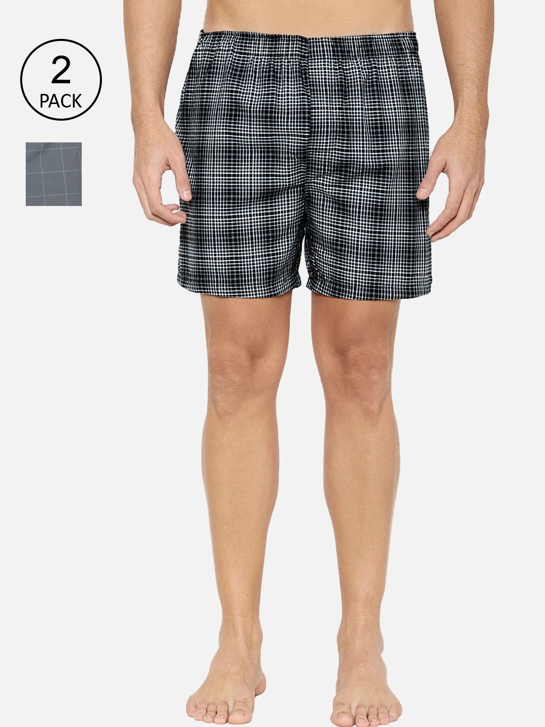 

XYXX Men Pack Of 2 Checked Pure Cotton Boxers XYBOX2PCKN109_, Grey