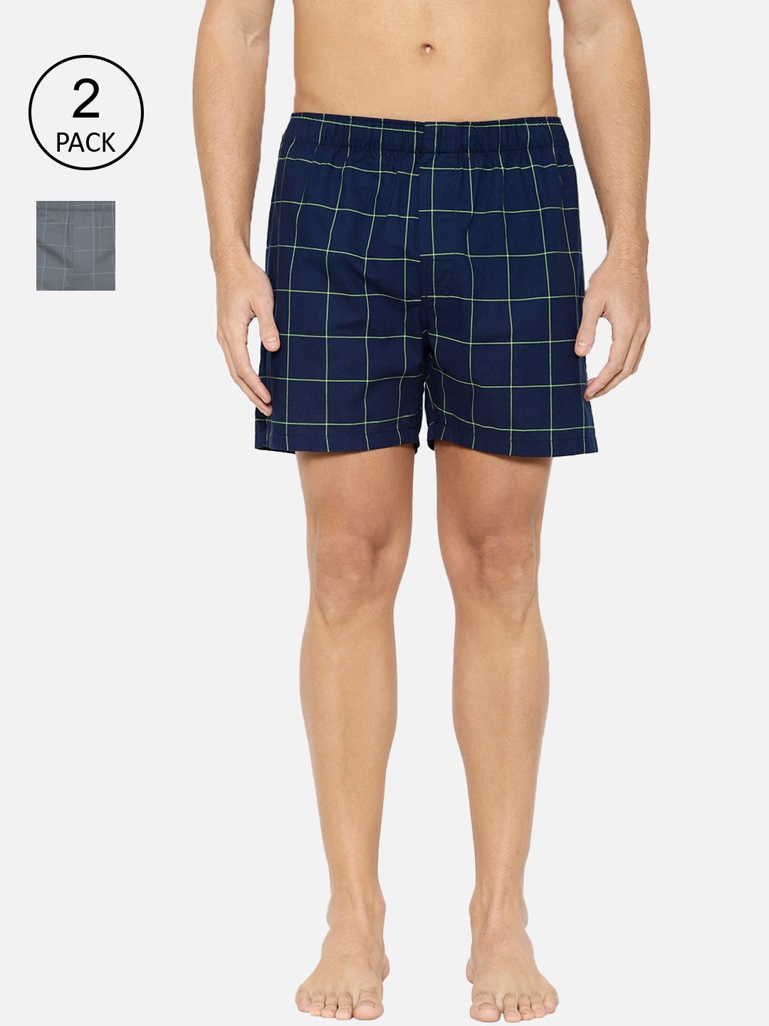 

XYXX Men Pack Of 2 Pure Cotton Checked Boxers XYBOX2PCKN69, Navy blue