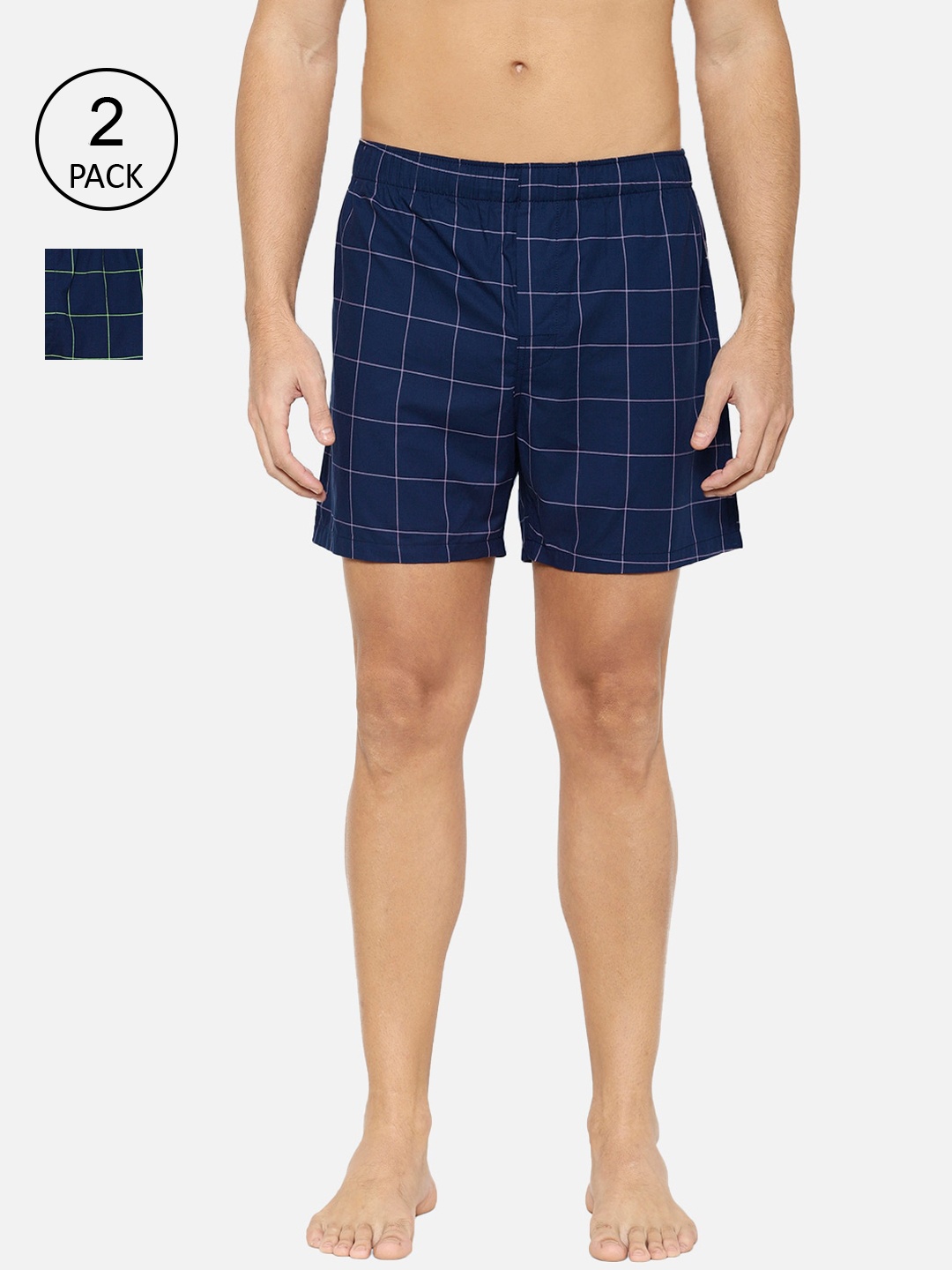 

XYXX Men Pack Of 2 Checked Pure Cotton Boxers, Navy blue