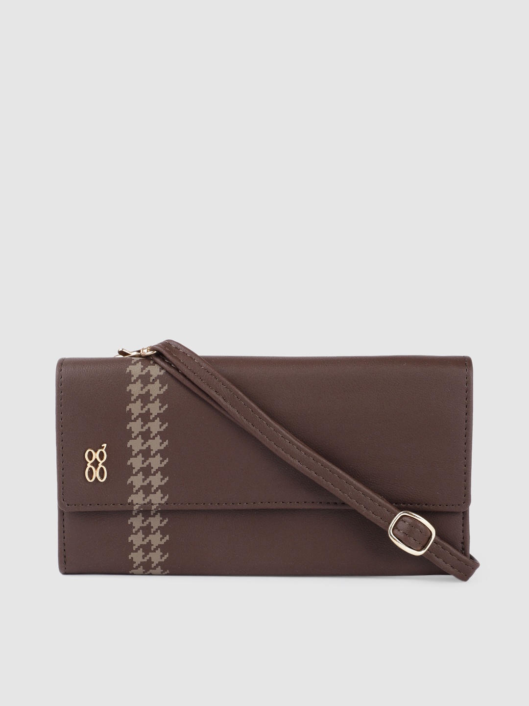 

Baggit Women Coffee Brown Solid Synthetic Two Fold Wallet with Sling Strap