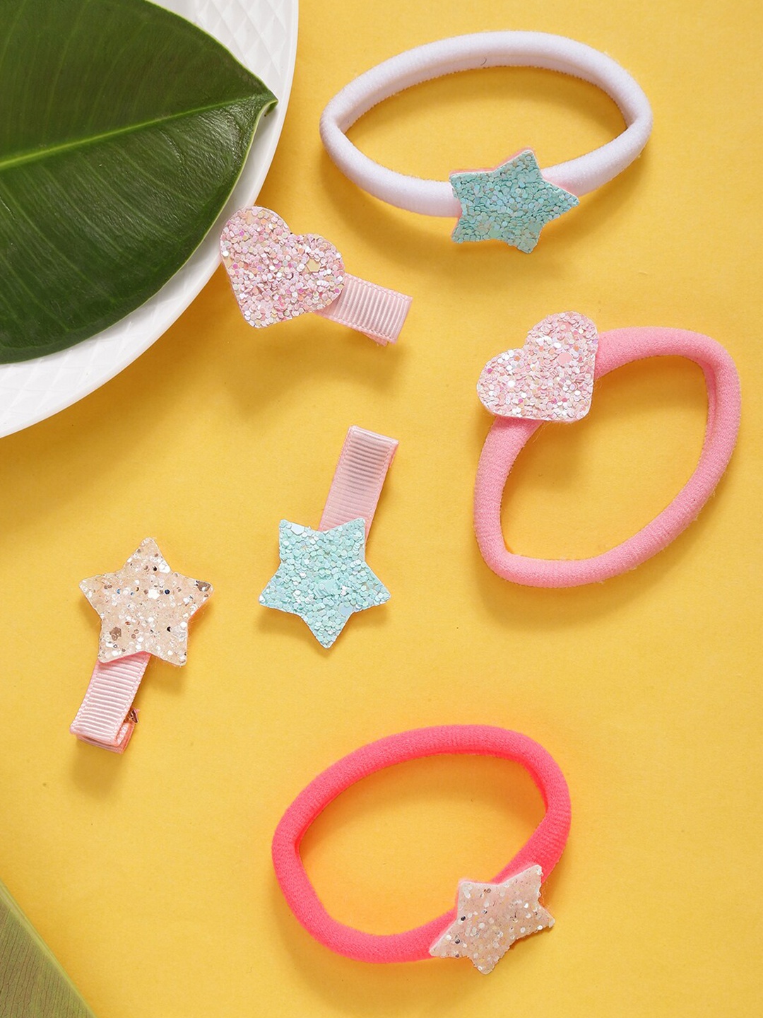 

Yellow Chimes Girls Pink & Peach-Coloured Set of 6 Embellished Hair Accessory Set