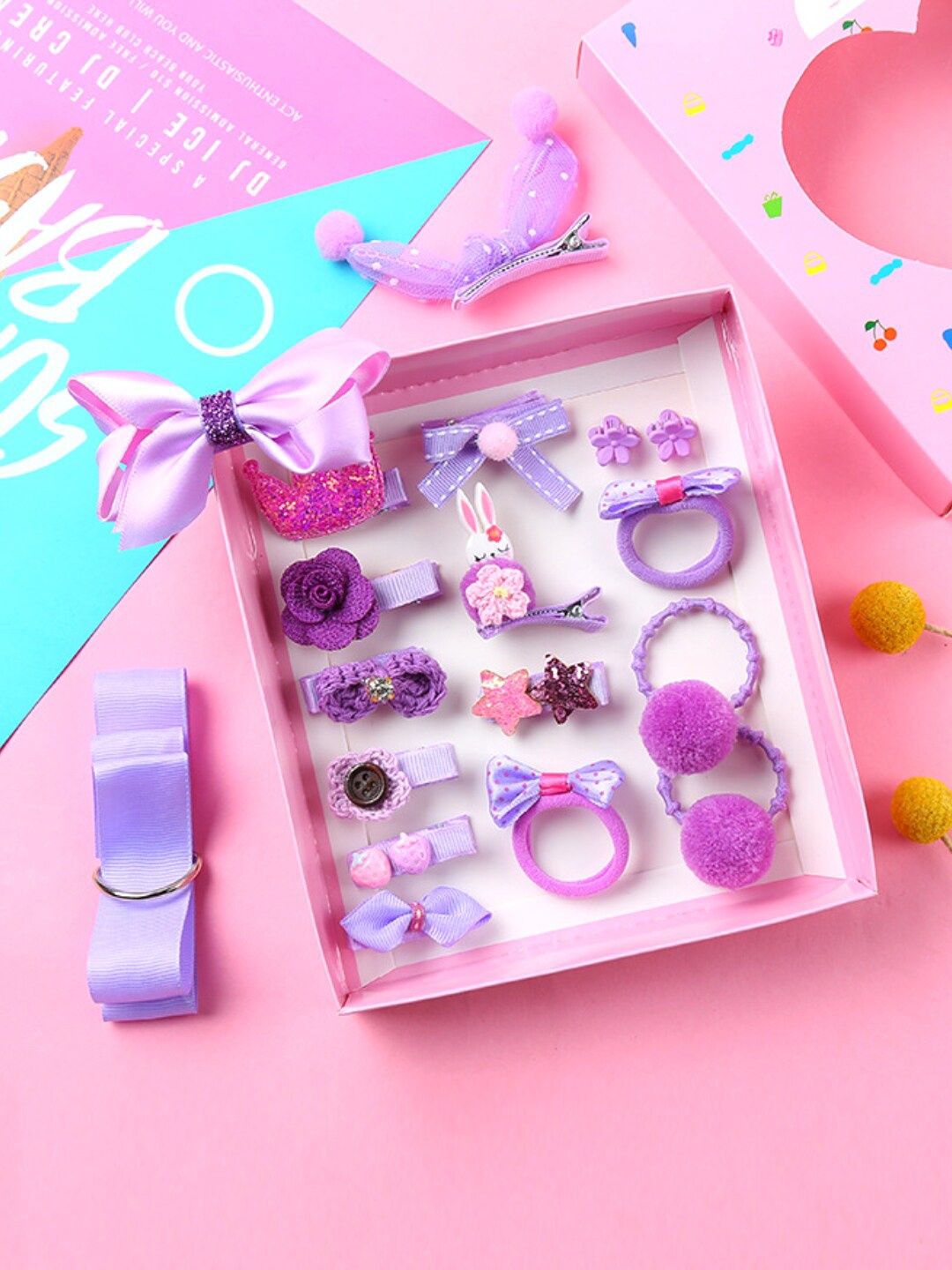 

Yellow Chimes Girls Set of 18 Purple Lace Hair Accessories