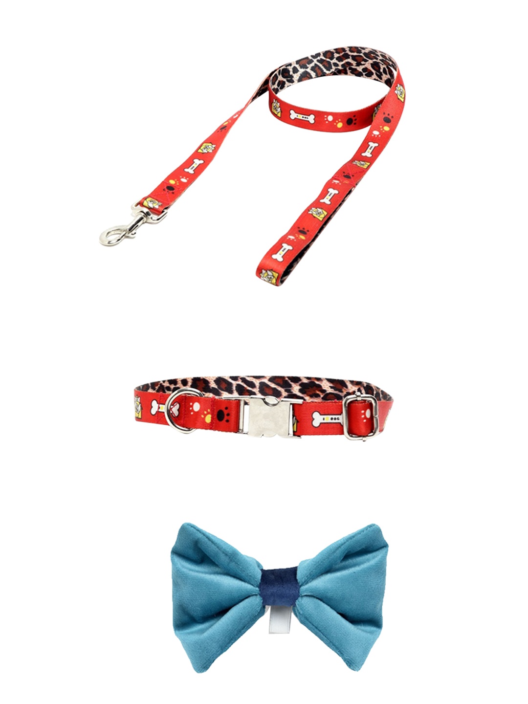 

WIGGLE TWIDDLE Pack Of 2 Red Self Design Pet Leash & Pet Bow