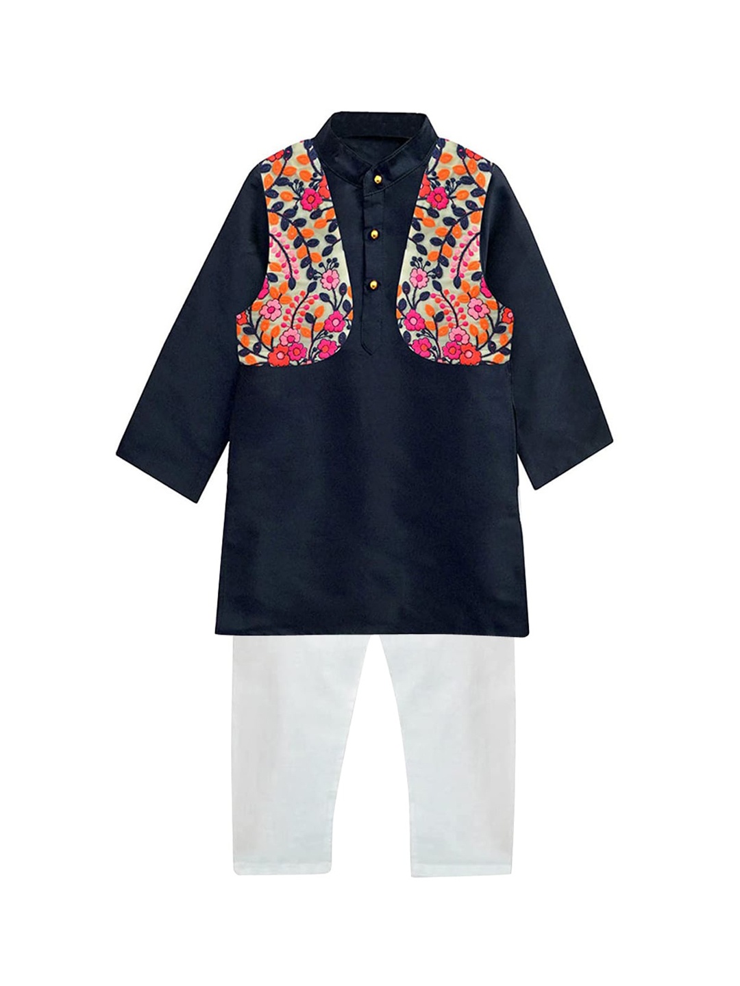 

A T U N Boys Navy Blue Regular Kurta with Pyjamas & Embroidered Jacket