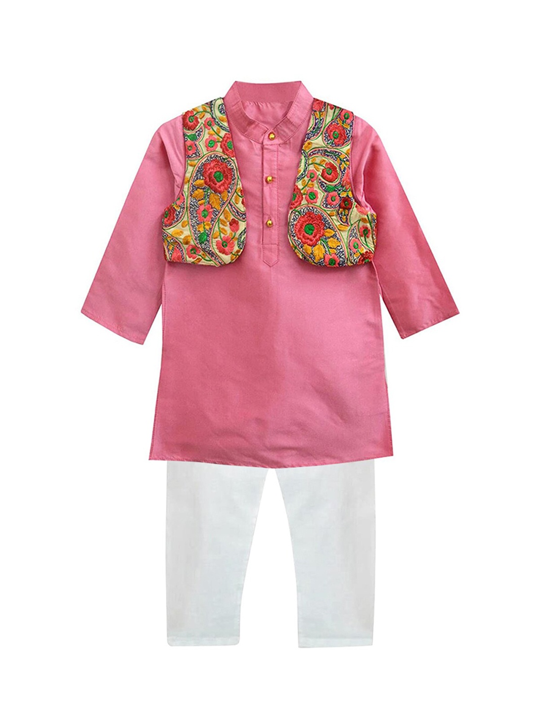 

A T U N Boys Pink Empire Kurta with Pyjamas With Embroidered Jacket