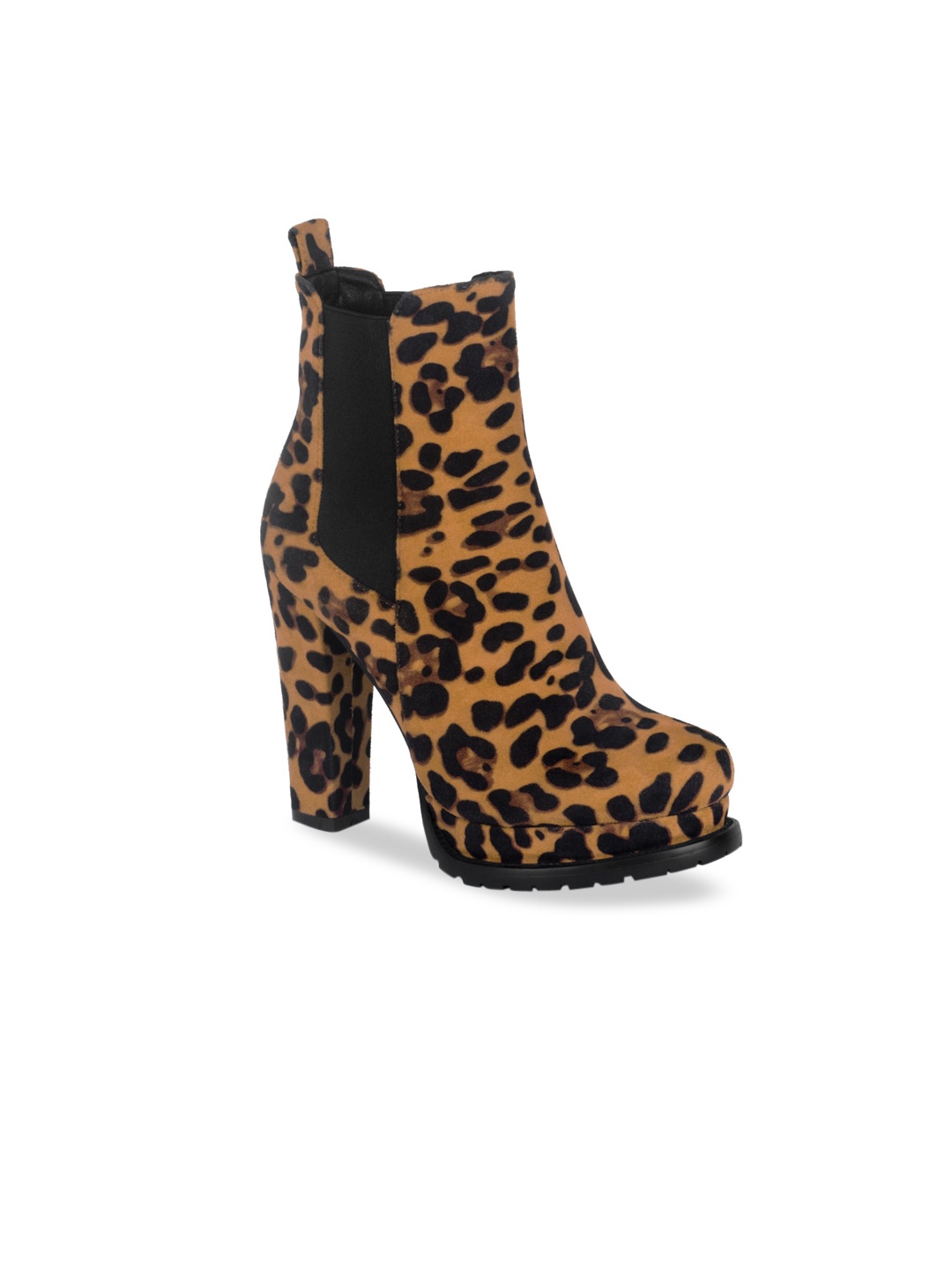 

London Rag Tan Brown & Black Leopard Print Suede Block Heeled Boots