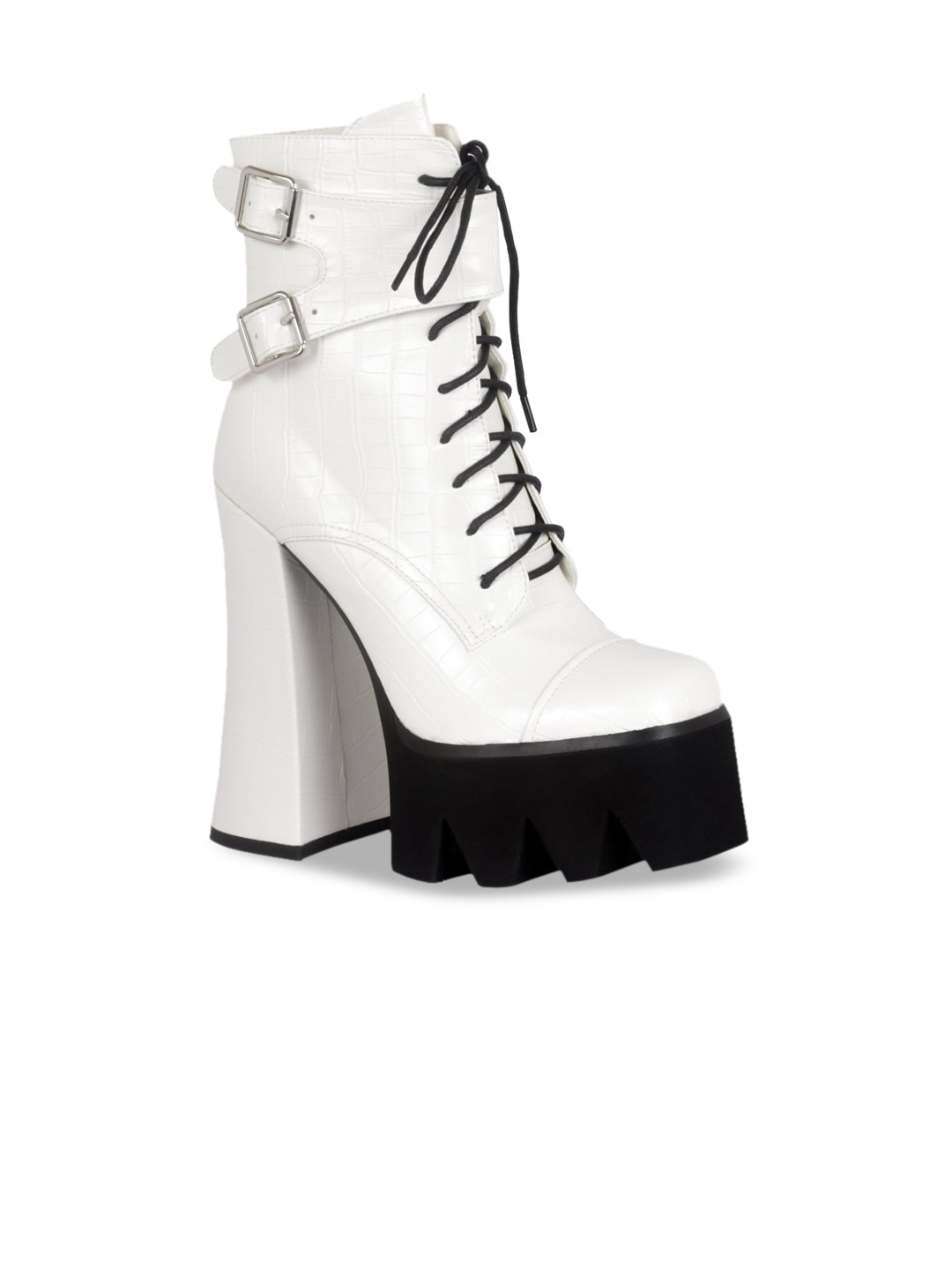 London Rag White Trucker Block Heeled Boots
