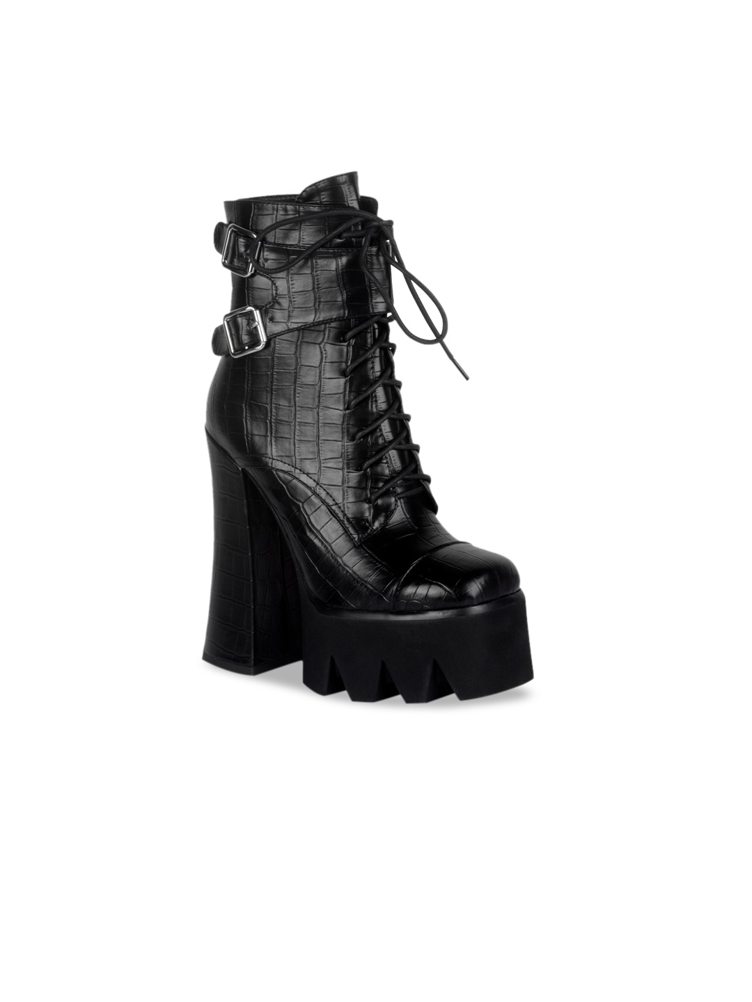 

London Rag Women Black Textured High-Top Block Heeled Boots