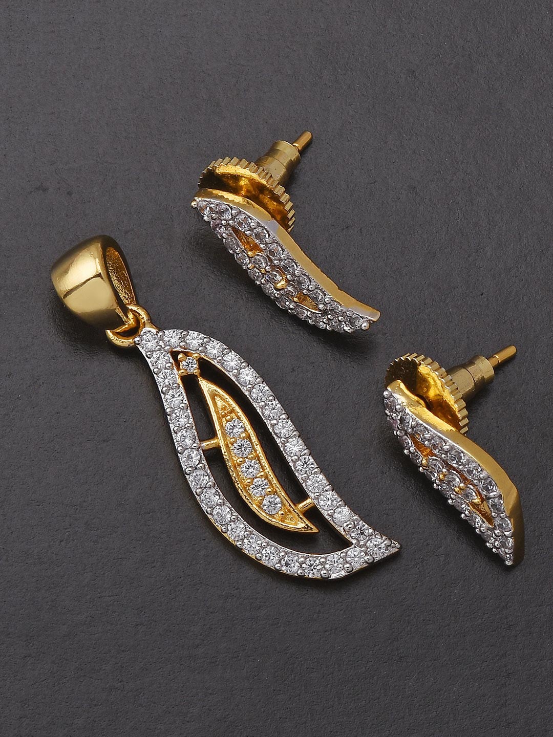 

Tistabene Women White Sleek Wavy Designer Gold-Plated Pendant & Earring Set