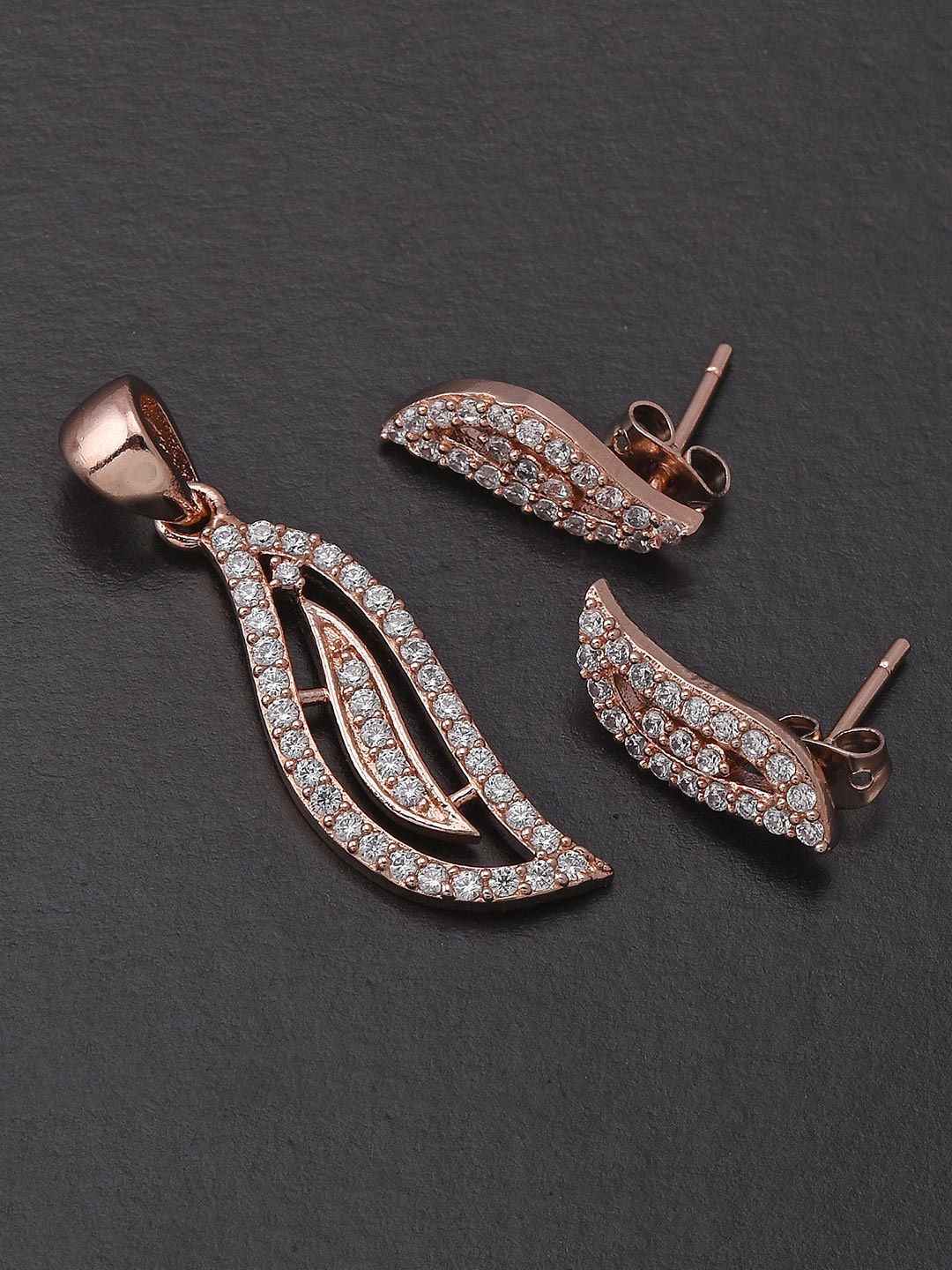 

Tistabene Women White Rose Gold-Plated Sleek Wavy Designer Pendant & Earring Set