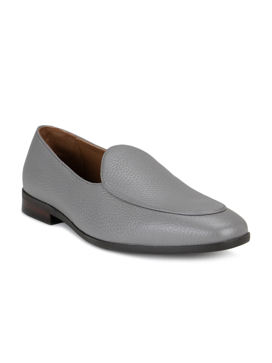 

ROSSO BRUNELLO Men Grey Textured Leather Loafers