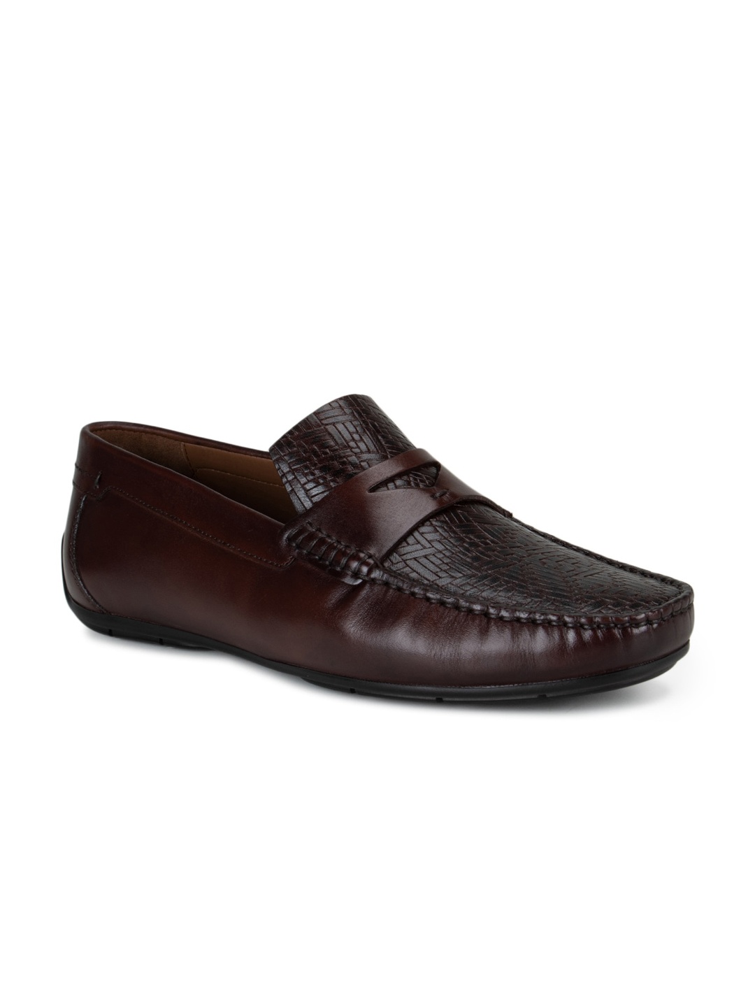 

ROSSO BRUNELLO Men Brown Textured Leather Loafers