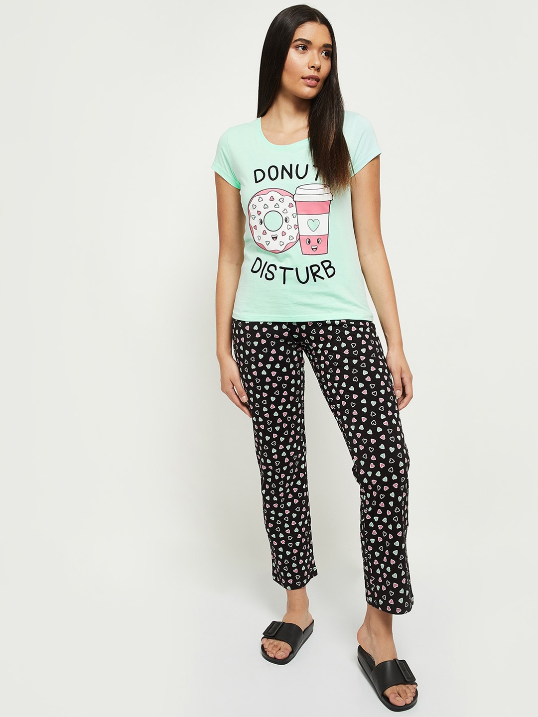 

Max Women Printed Lounge Pyjama with T-Shirt, Sea green