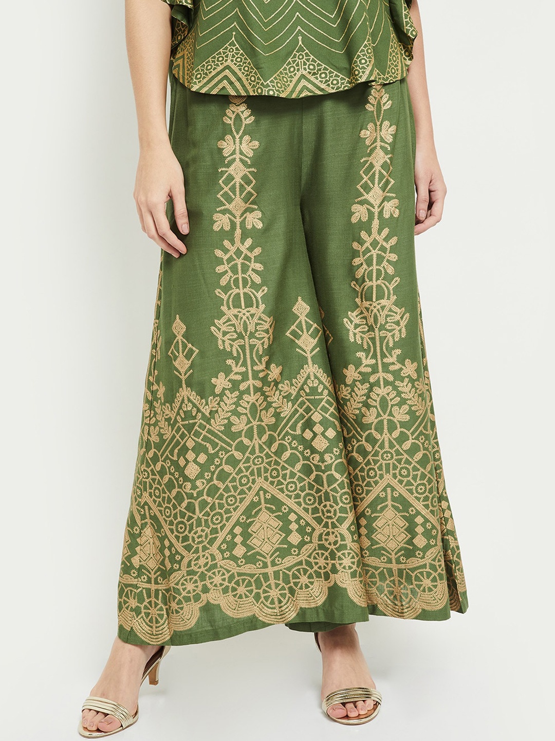 

max Women Green Floral Printed Parallel Trousers
