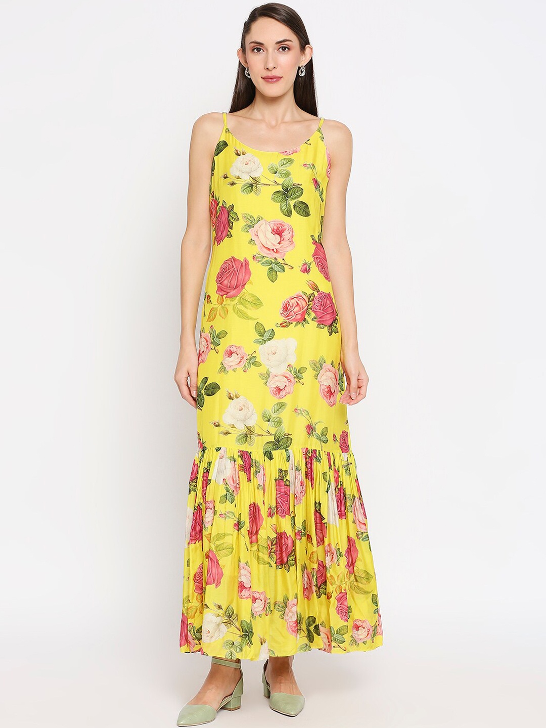 

Monk & Mei Yellow Floral Layered Maxi Dress