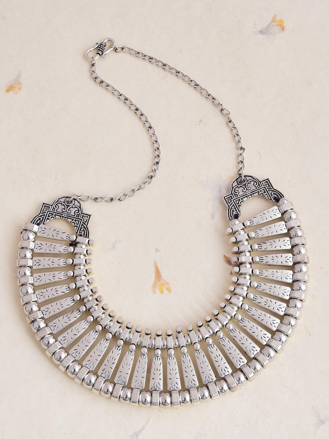 

Tistabene Silver-Toned Silver-Plated Tribal Bib Necklace