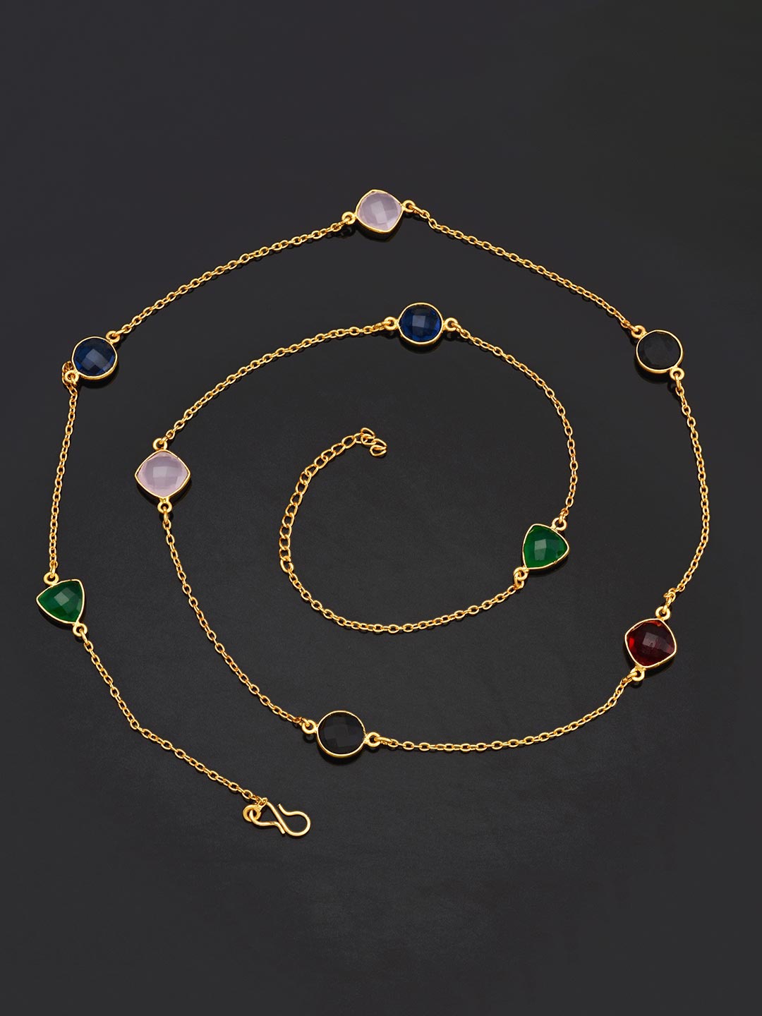 

Tistabene Gold-Toned & Multicoloured Gold-Plated Stones Chain Necklace