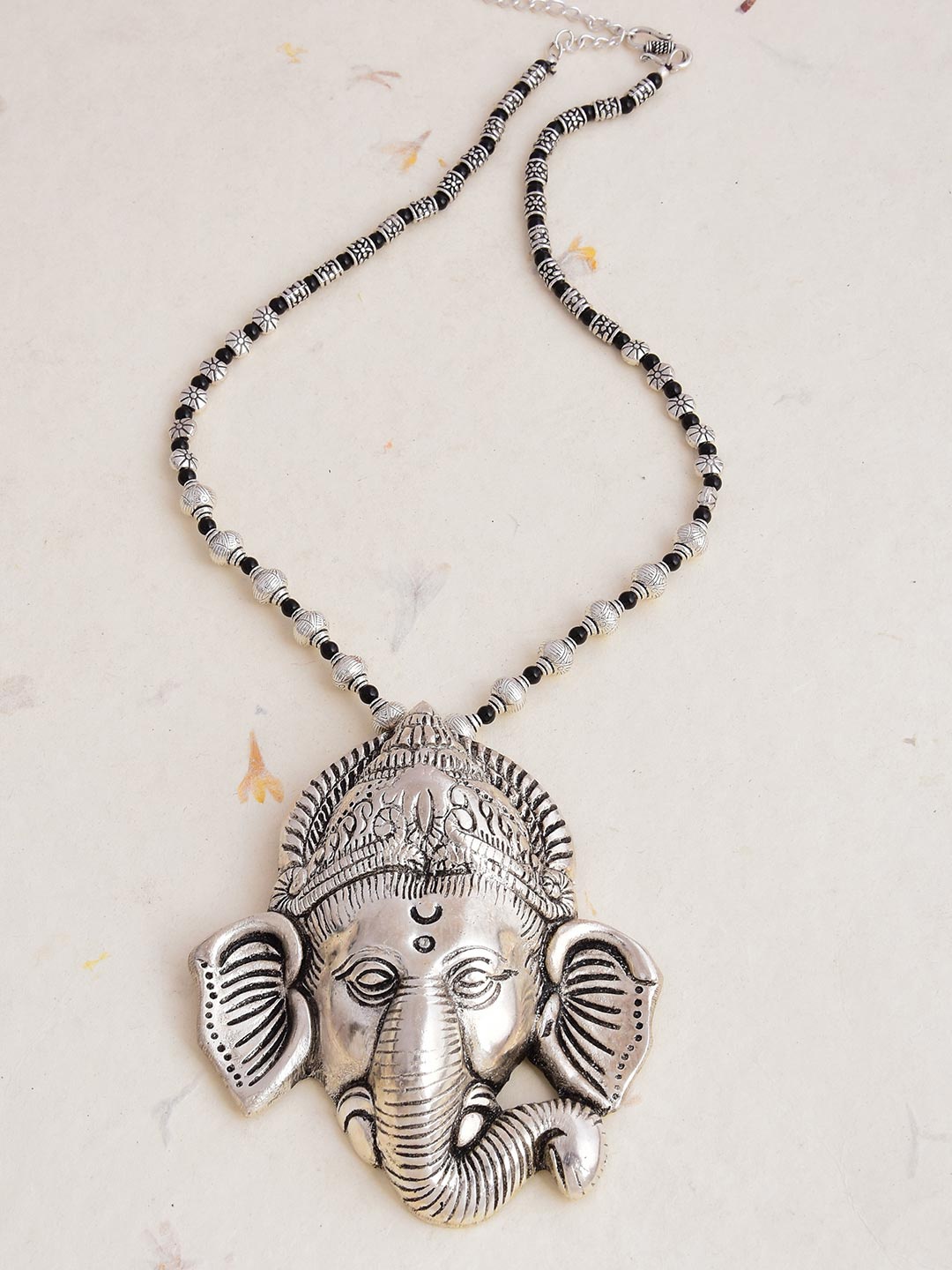 

Tistabene Women Black & Silver-Toned Lord Ganesh Statement Necklace