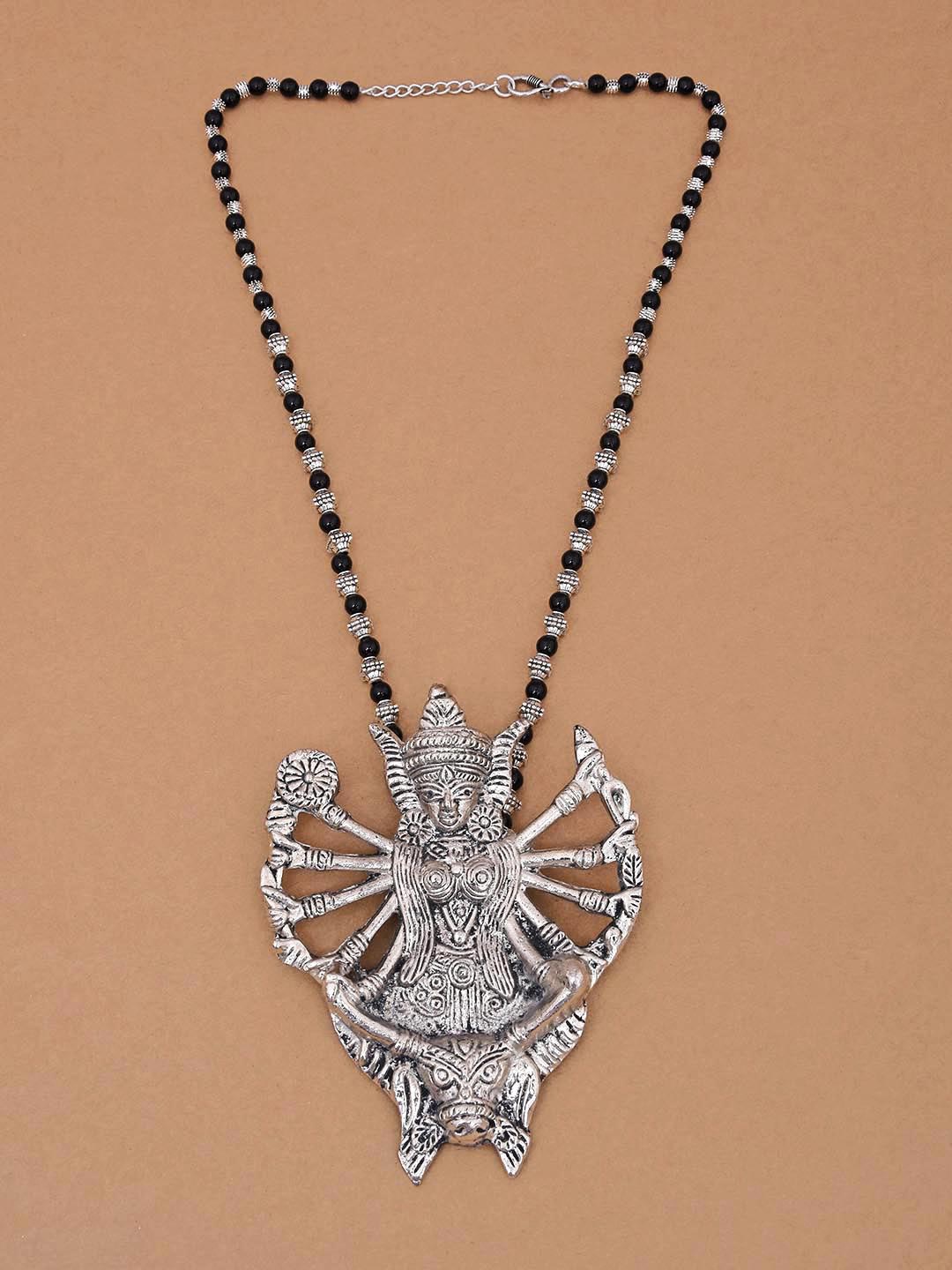 

Tistabene Silver-Toned & Black Beaded Mahagauri Necklace