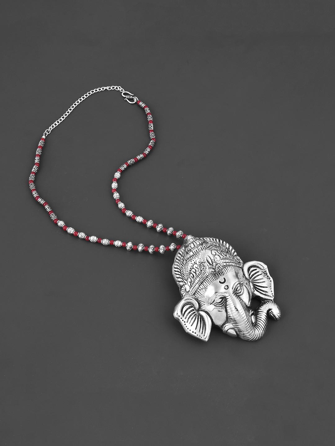 

Tistabene Red & Silver-Plated Lord Ganesh Statement Necklace