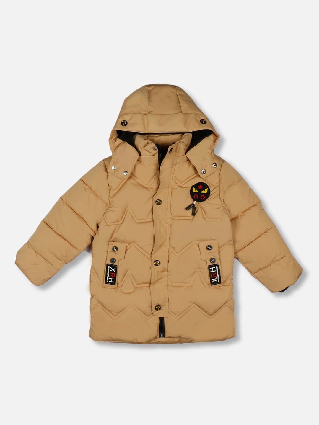 

PASSION PETALS Boys Beige Lightweight Puffer Jacket with Patchwork