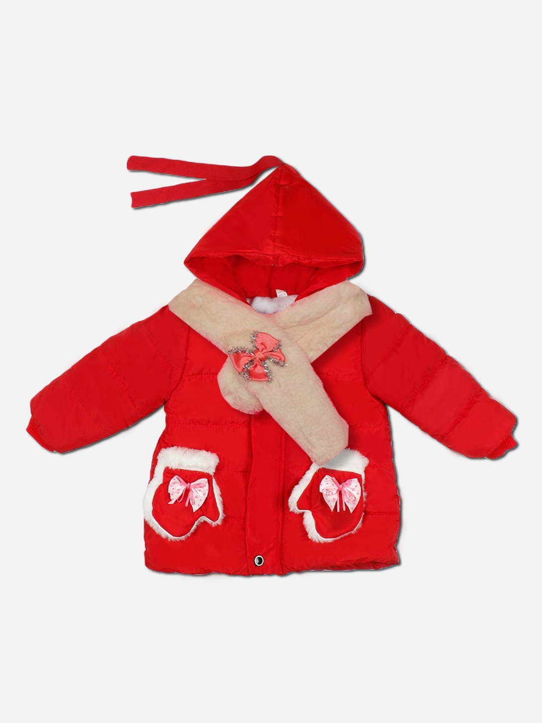 

PASSION PETALS Girls Red Beige Lightweight Bomber with Muffler