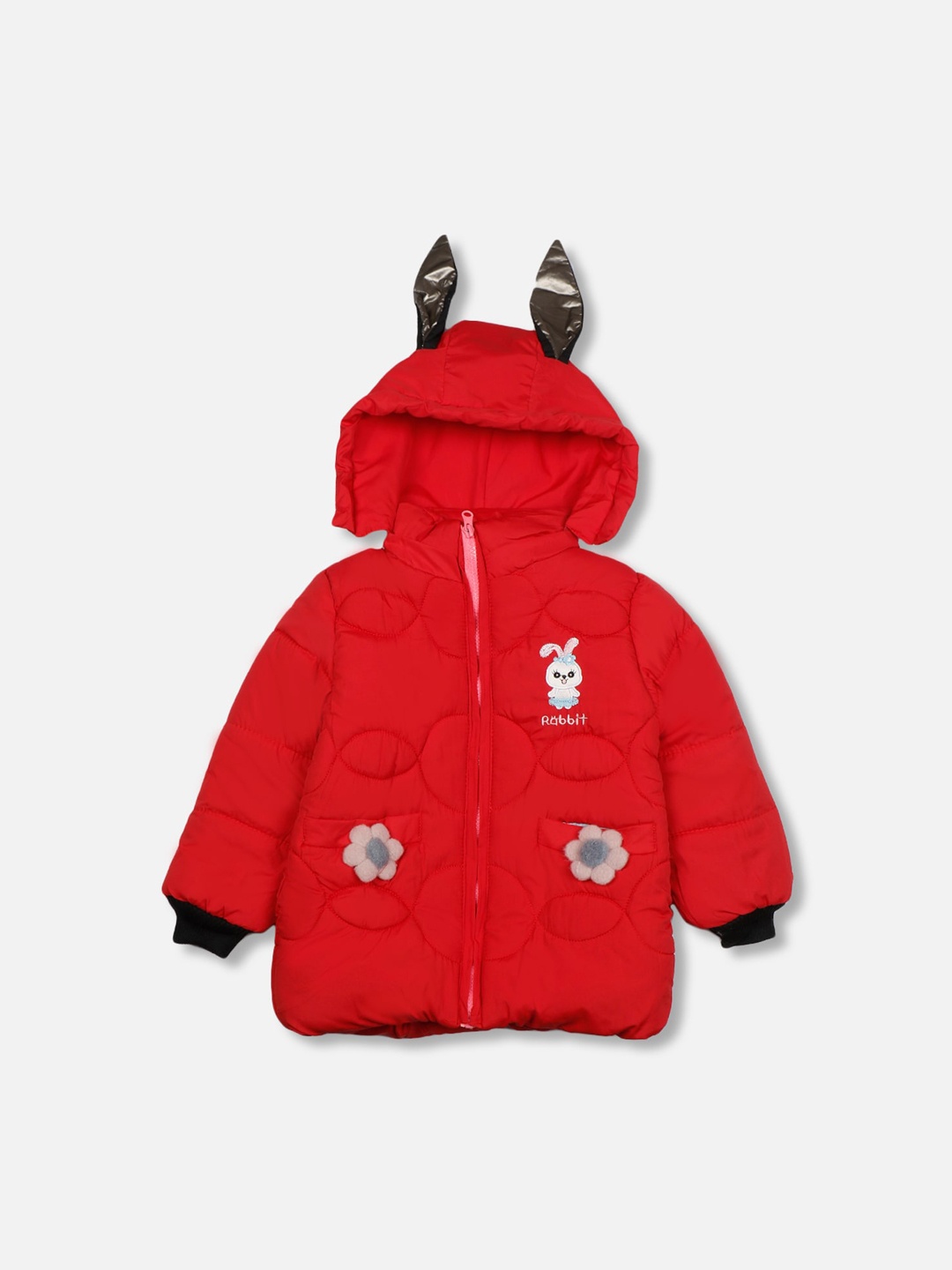 

PASSION PETALS Girls Red Lightweight Padded Jacket with Patchwork