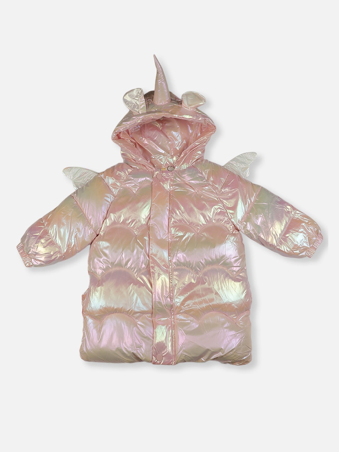 

PASSION PETALS Girls Peach-Coloured Lightweight Longline Winter Shimmer Puffer Jacket