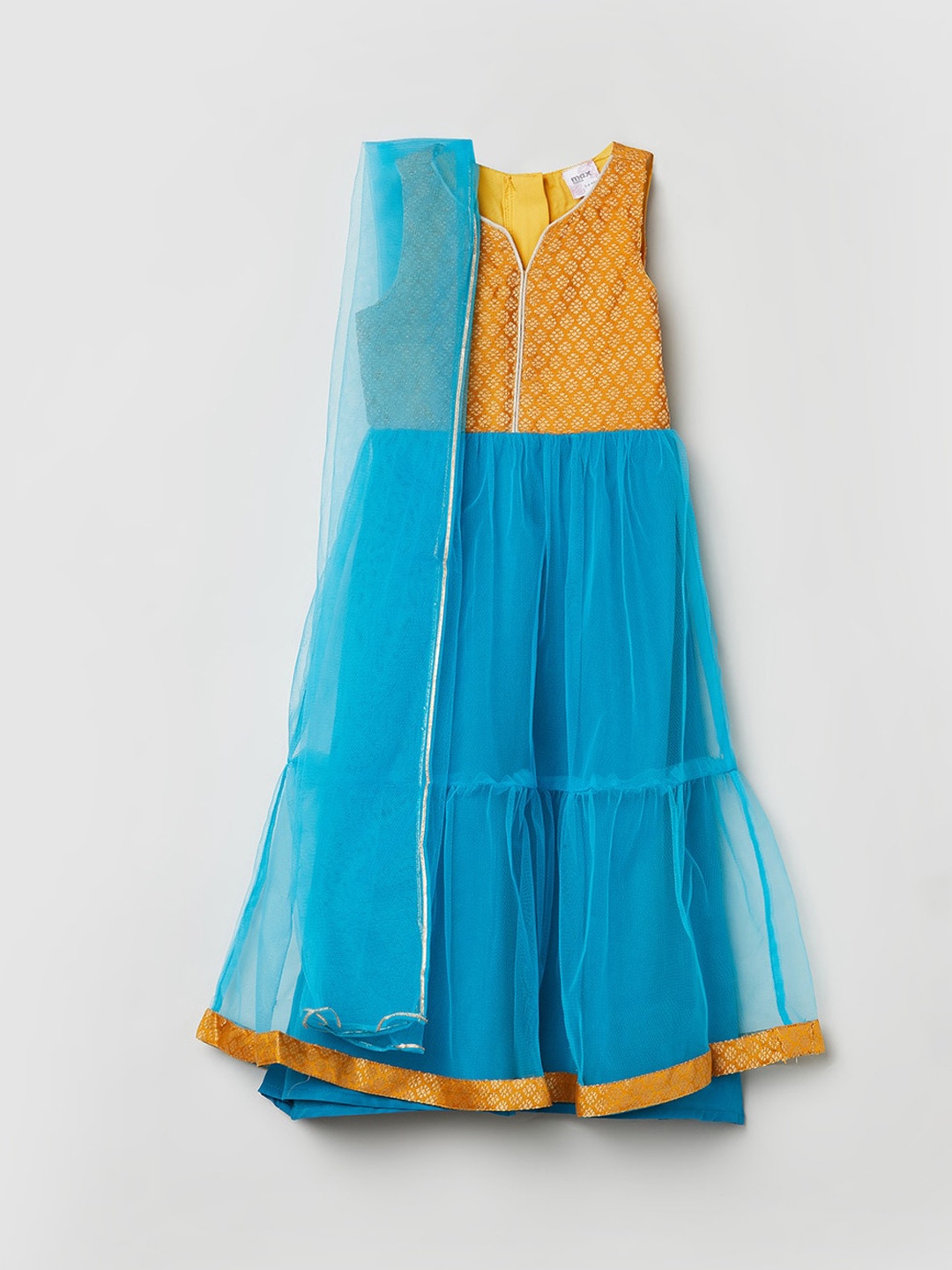 

max Turquoise Blue & Mustard Yellow Ethnic Motifs Ethnic A-Line Maxi Dress