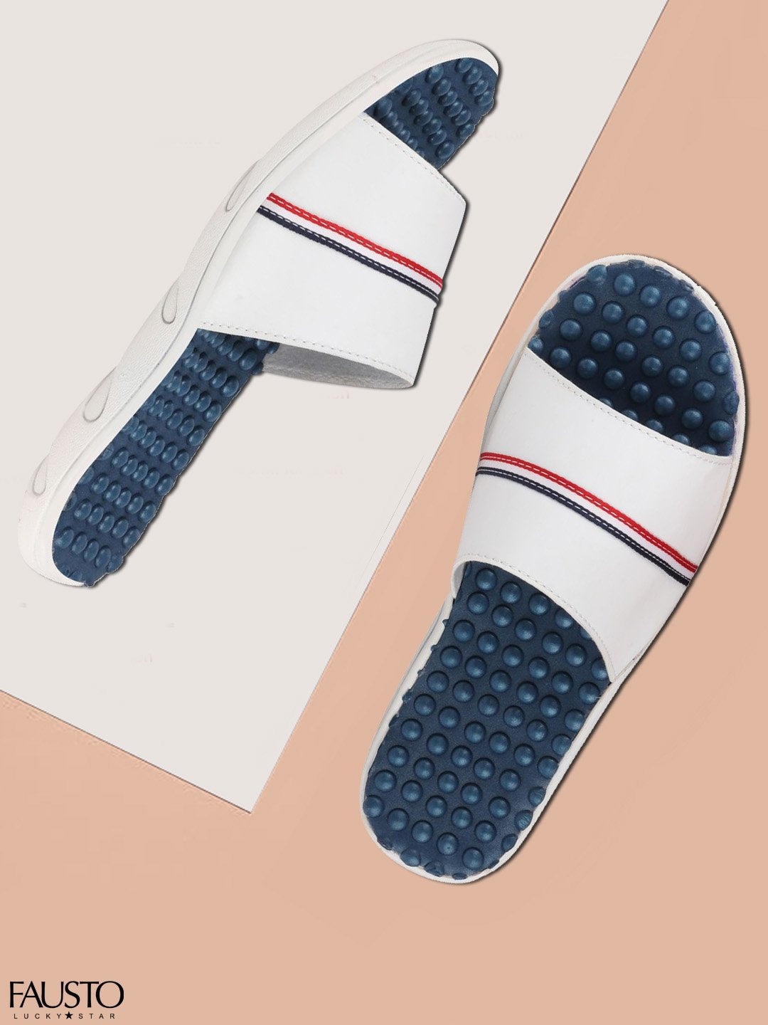 

FAUSTO Men White Striped Slider