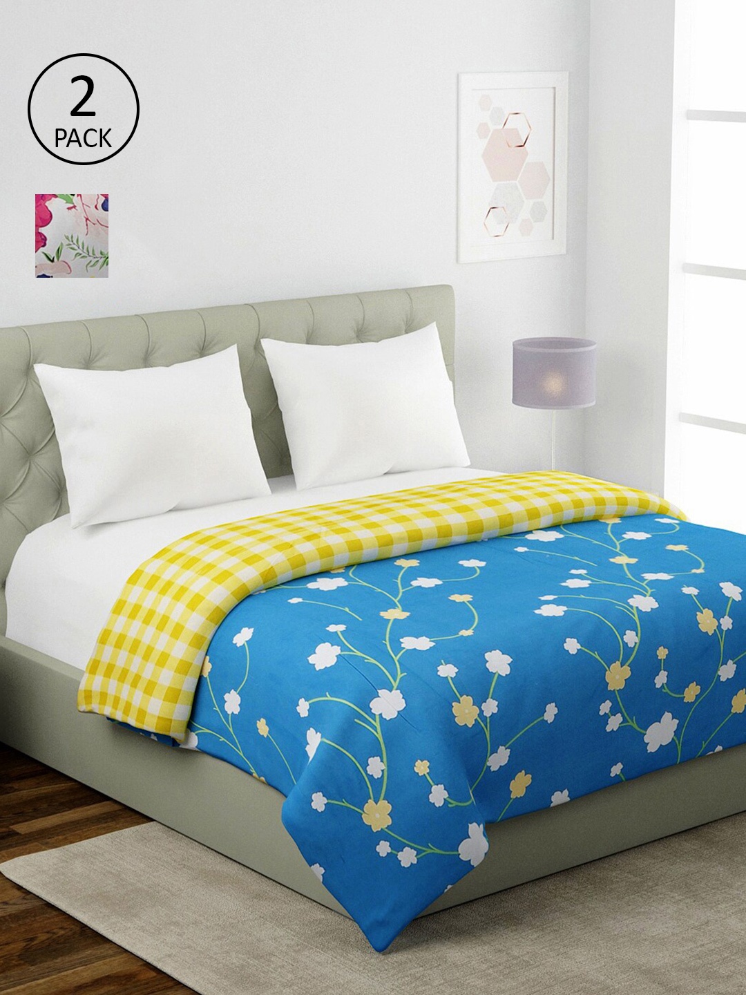 

KLOTTHE Pack Of 2 Multicolor Printed 354 GSM AC Room Double Bed Comforters, White