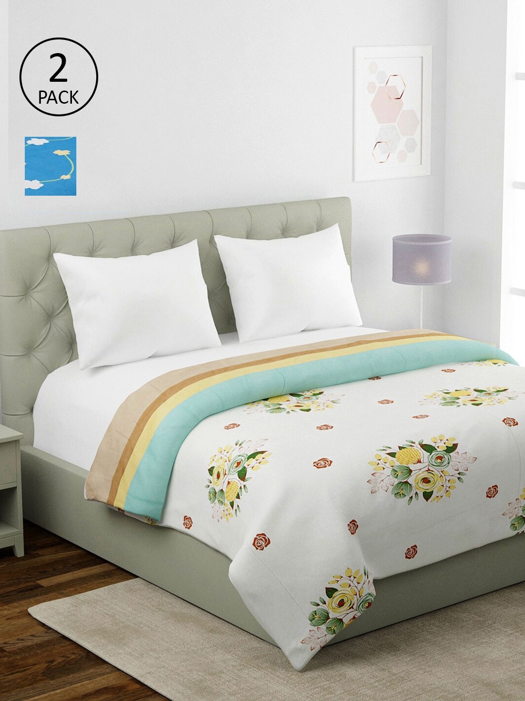 

KLOTTHE Pack of2 Multicoloured Floral AC Room 354 GSM Double Bed Comforters, Multi
